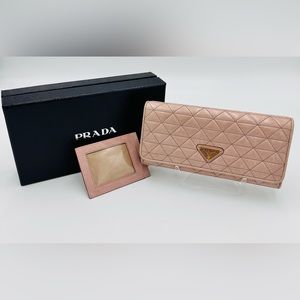 PRADA QUILTED LONG WALLET PALE BLUSH PINK